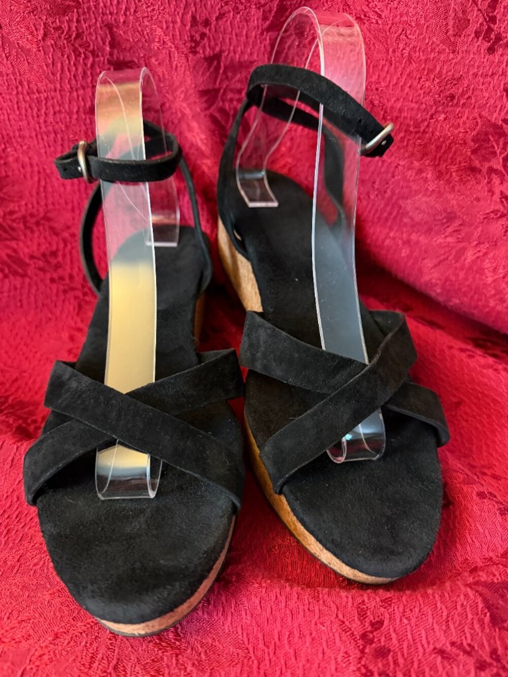 Ugg Uma Platform Black Suede Wedge Sandal Sz 10